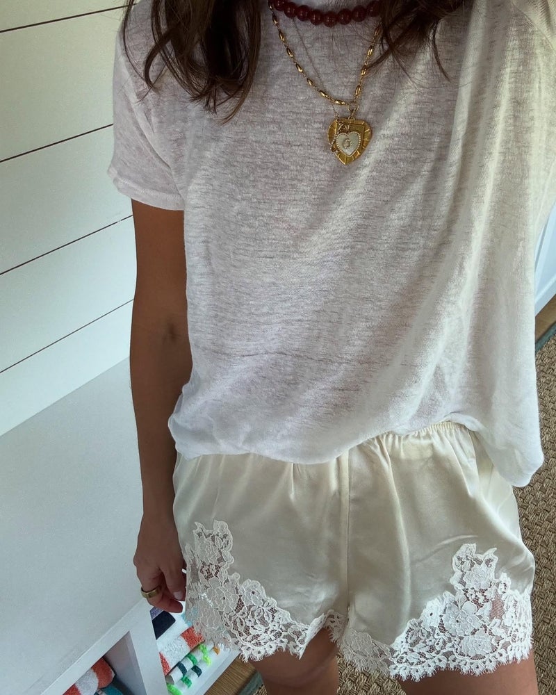 FOMOYUU Women Silk Lace Shorts Satin Elastic Waist Lace Trim Mini Shorts Silk Patchwork Lounge Pettipants Slip Bottoms (Champagne, M) - Image 4