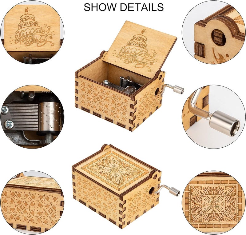 Caaju Happy Birthday Music Box - Wooden Musical Box with Hand Crank - Vintage Music Box Birthday Gift for Kids - Gifts for Him/Her - Image 2