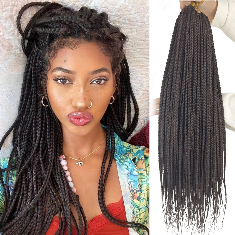 Dark Brown Box Braids Crochet Hair 20 Inch Color 4 Crochet Box Braids Prelooped Crochet Hair for Black Women 4 Soft Medium Size Braided hair Extension 4 20 inch 6 packs