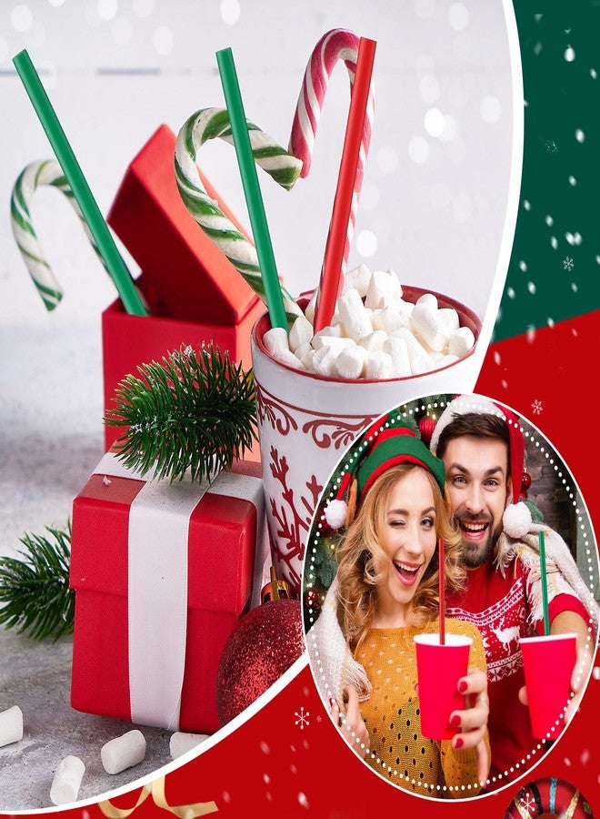 Zhehao 100 Pcs Christmas Plastic Drinking Straws Green Red Christmas Drinking Straws Hard Plastic Disposable Straw Reusable Plastic Straws for Christmas Party Supplies Table Decoration - Image 4