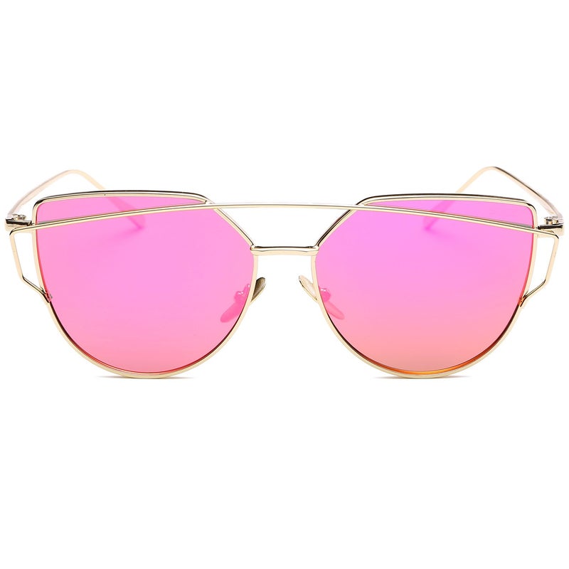 SOJOS Cat Eye Sunglasses for Women Fashion Designer Style Mirrored Lenses SJ1001 with Gold/Rose - Image 1