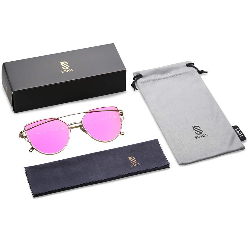 SOJOS Cat Eye Sunglasses for Women Fashion Designer Style Mirrored Lenses SJ1001 with Gold/Rose - Image 5