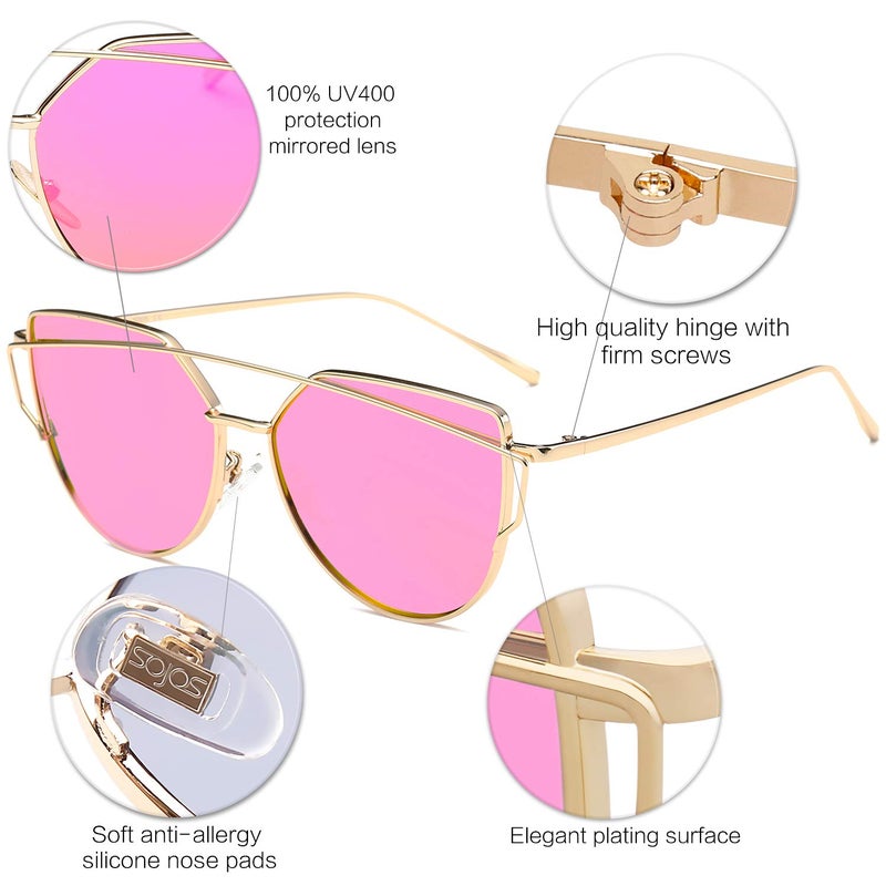 SOJOS Cat Eye Sunglasses for Women Fashion Designer Style Mirrored Lenses SJ1001 with Gold/Rose - Image 4