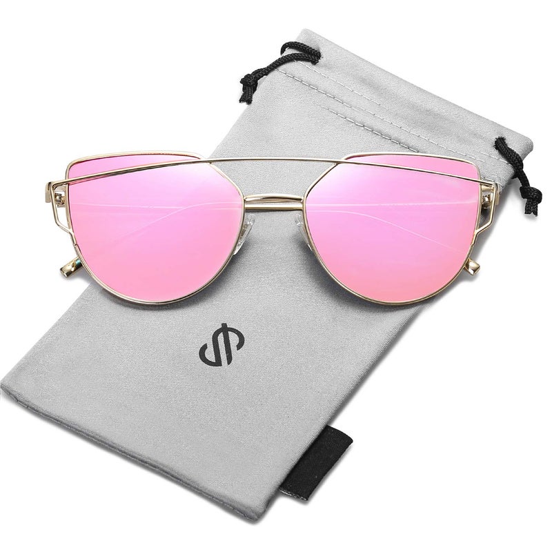 SOJOS Cat Eye Sunglasses for Women Fashion Designer Style Mirrored Lenses SJ1001 with Gold/Rose - Image 2
