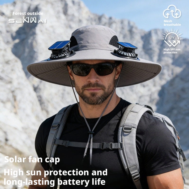 Solar Powered Sun Visor Hat with Fan for Men Outdoor Hiking Fishing Quick Dry Breathable - Image 1