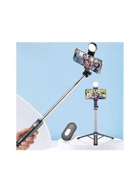 110 cm Selfie Stick with Tripod Stand, Lightweight and Extendable, Wireless Remote and LED Light