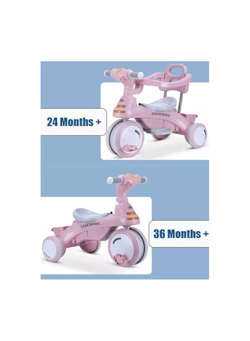 3 In 1 Kids Tricycle Baby ABS Foot Pedals Storage Bag Sponge Guardrail And Shock-Absorbing Wheels For 1-6 Years Old Pink  - Image 3