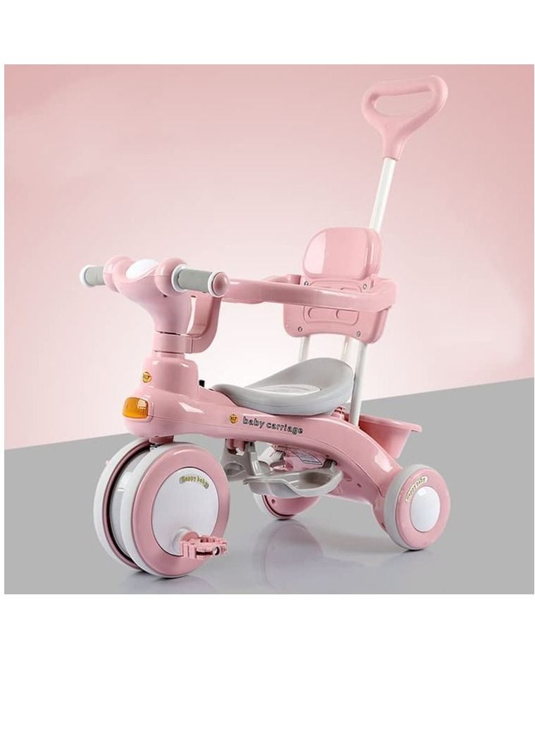 3 In 1 Kids Tricycle Baby ABS Foot Pedals Storage Bag Sponge Guardrail And Shock-Absorbing Wheels For 1-6 Years Old Pink  - Image 1