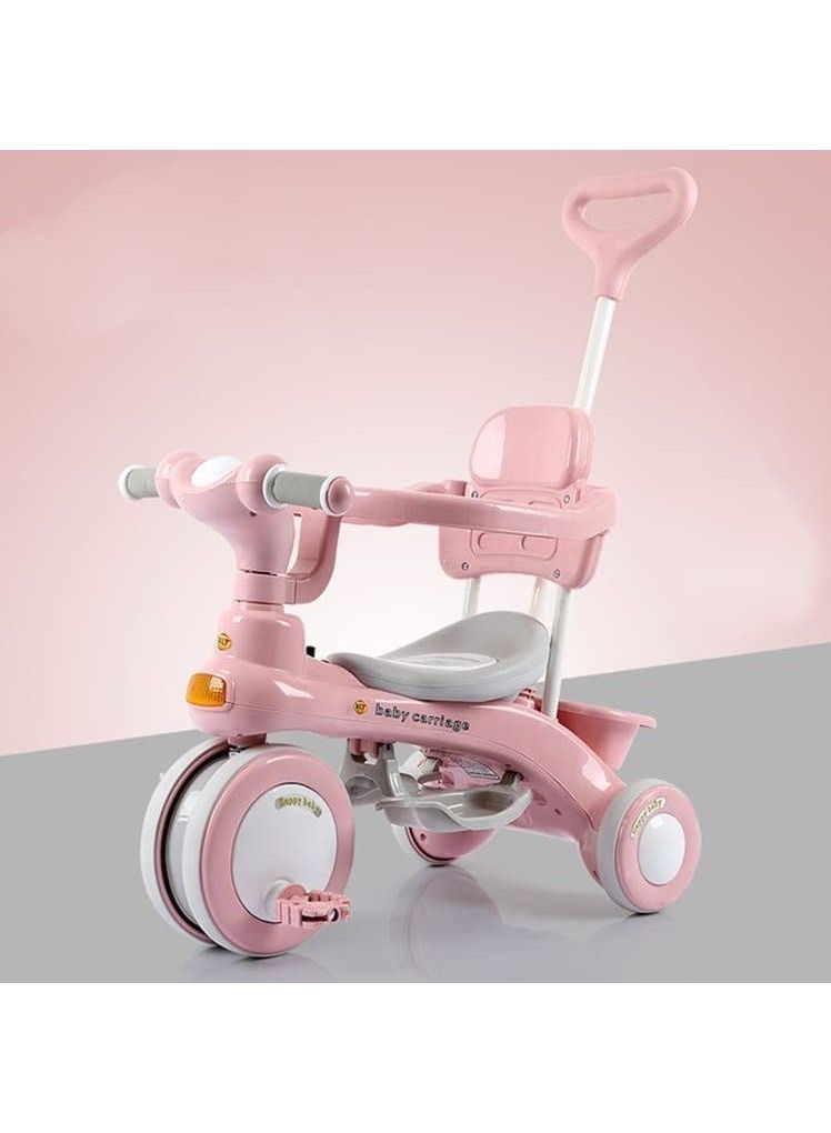 3 In 1 Kids Tricycle Baby ABS Foot Pedals Storage Bag Sponge Guardrail And Shock-Absorbing Wheels For 1-6 Years Old Pink  - Image 2
