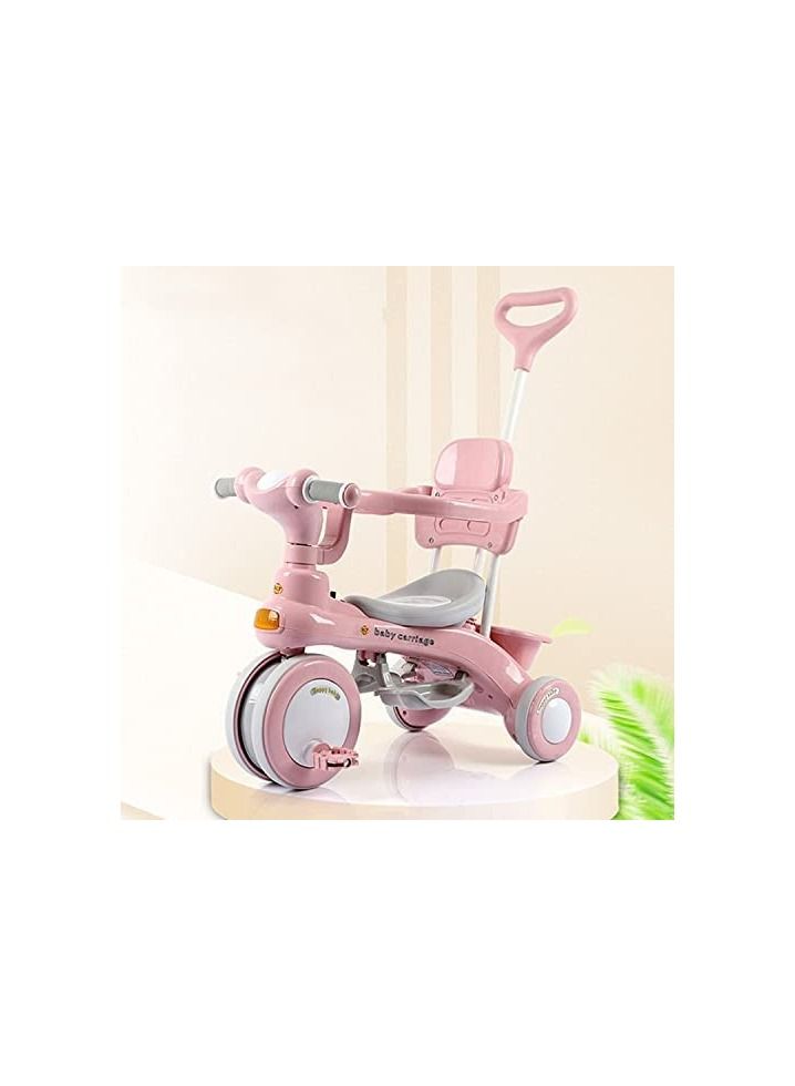 3 In 1 Kids Tricycle Baby ABS Foot Pedals Storage Bag Sponge Guardrail And Shock-Absorbing Wheels For 1-6 Years Old Pink  - Image 4