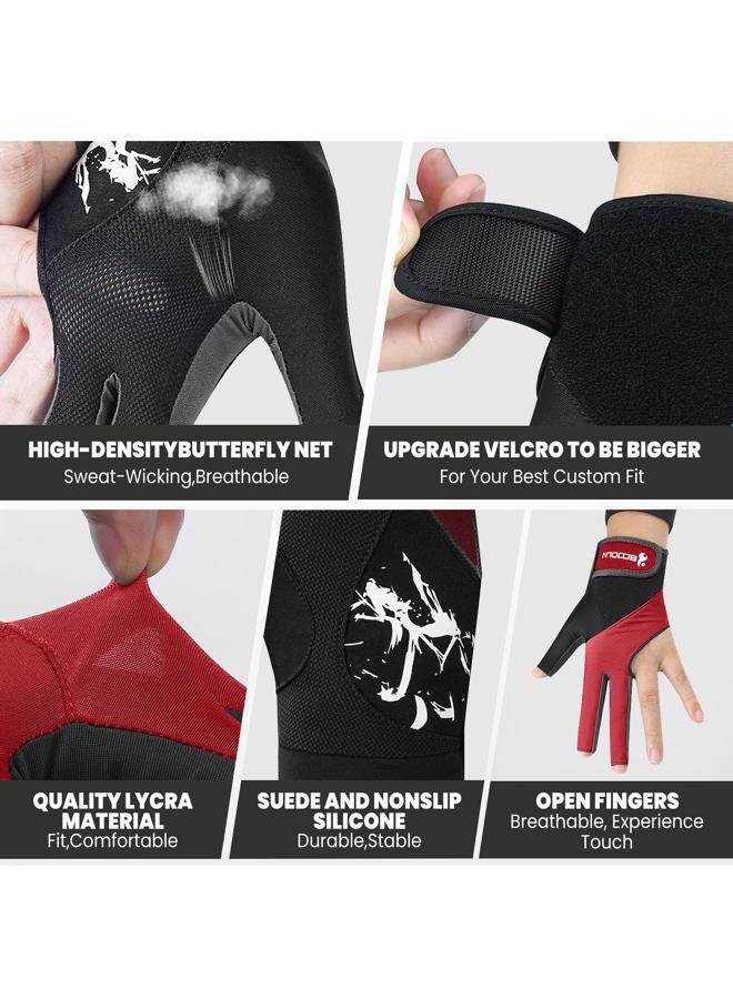 YFY Billiard Pool Gloves for Left Hand 3 Finger, Splicing Process, Snooker Cue Sport Glove Popular Sizes for Men & Women - Image 4