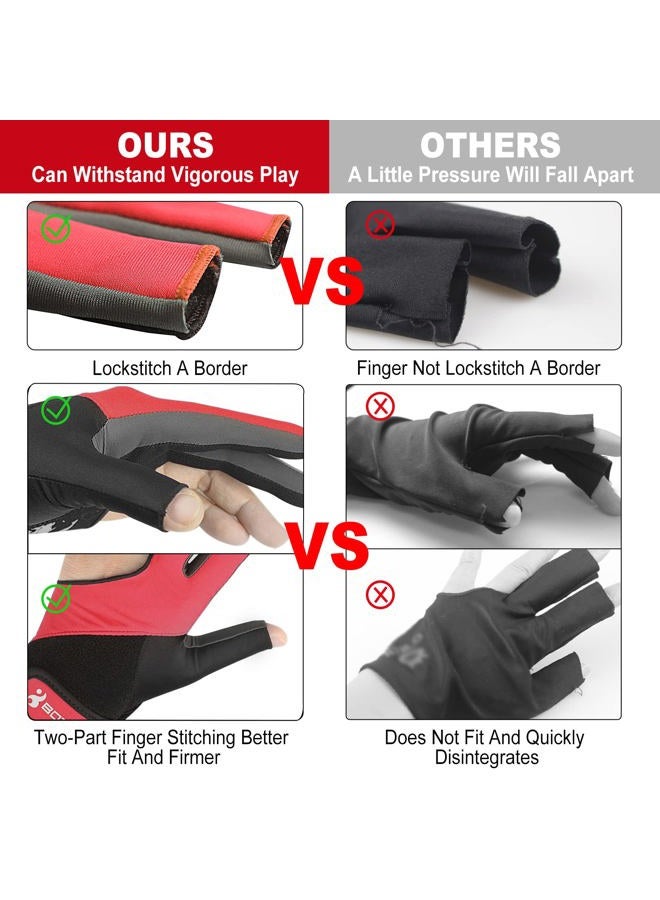 YFY Billiard Pool Gloves for Left Hand 3 Finger, Splicing Process, Snooker Cue Sport Glove Popular Sizes for Men & Women - Image 3
