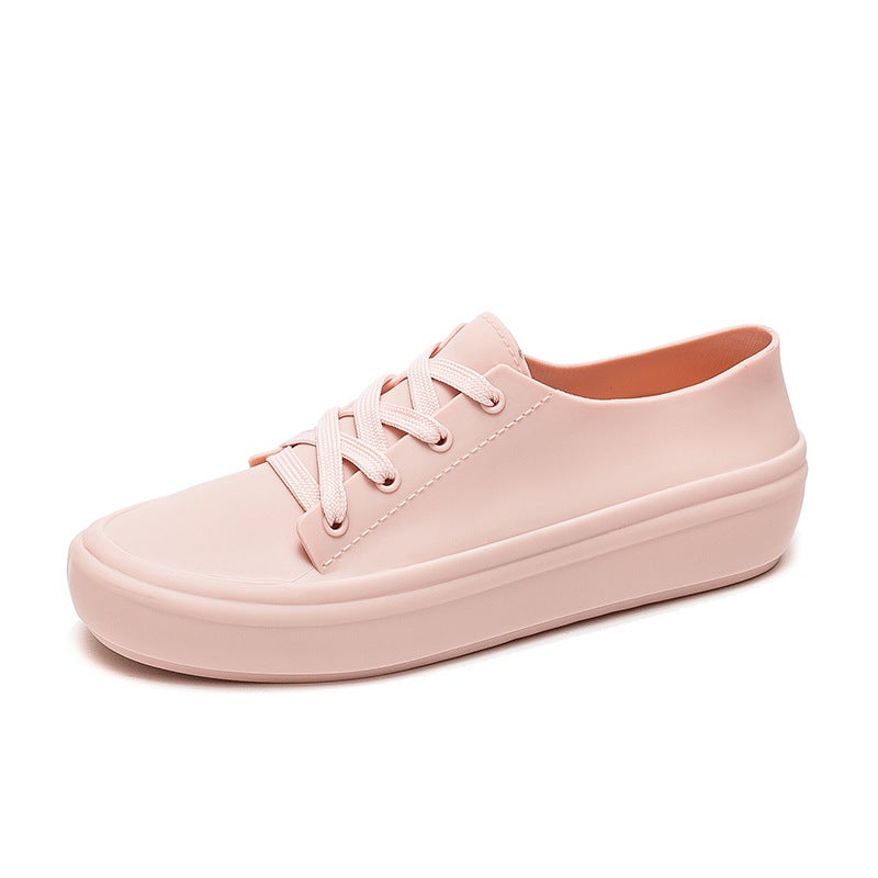 2024 New PVC Simple Solid Womens Flats Rain Shoes Fashionable All-Season1901 Pale Pink 1901 Pale Pink 