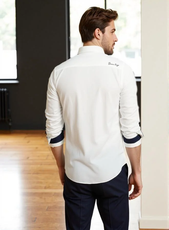 Dennis Lingo white Men's White Cotton Blend Solid Button Down Regular Fit Shirt for Men | Best Price UAE