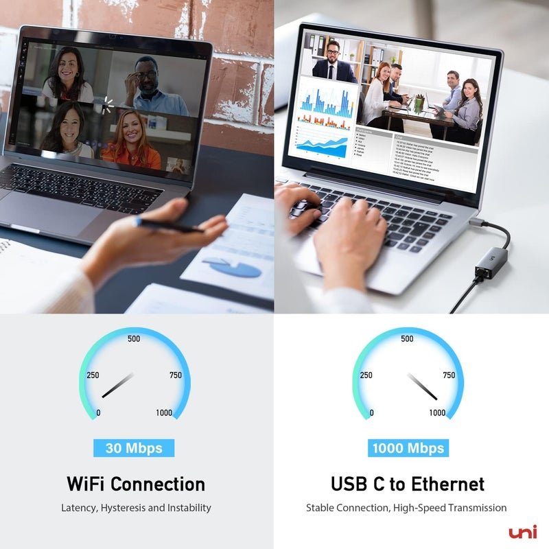 Uni محول USB C إلى Ethernet مع منفذ شحن 100 واط، RJ45 إلى USB C 1Gbps نوع-C محول Ethernet LAN شبكة الطاقة للتوصيل PD للابتوب، ماك بوك برو/اير، ديل XPS، كروم بوك، سيرفيس بوك - Image 4