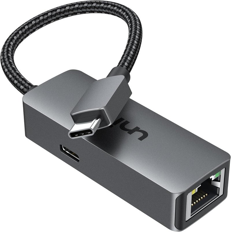 Uni محول USB C إلى Ethernet مع منفذ شحن 100 واط، RJ45 إلى USB C 1Gbps نوع-C محول Ethernet LAN شبكة الطاقة للتوصيل PD للابتوب، ماك بوك برو/اير، ديل XPS، كروم بوك، سيرفيس بوك - Image 1