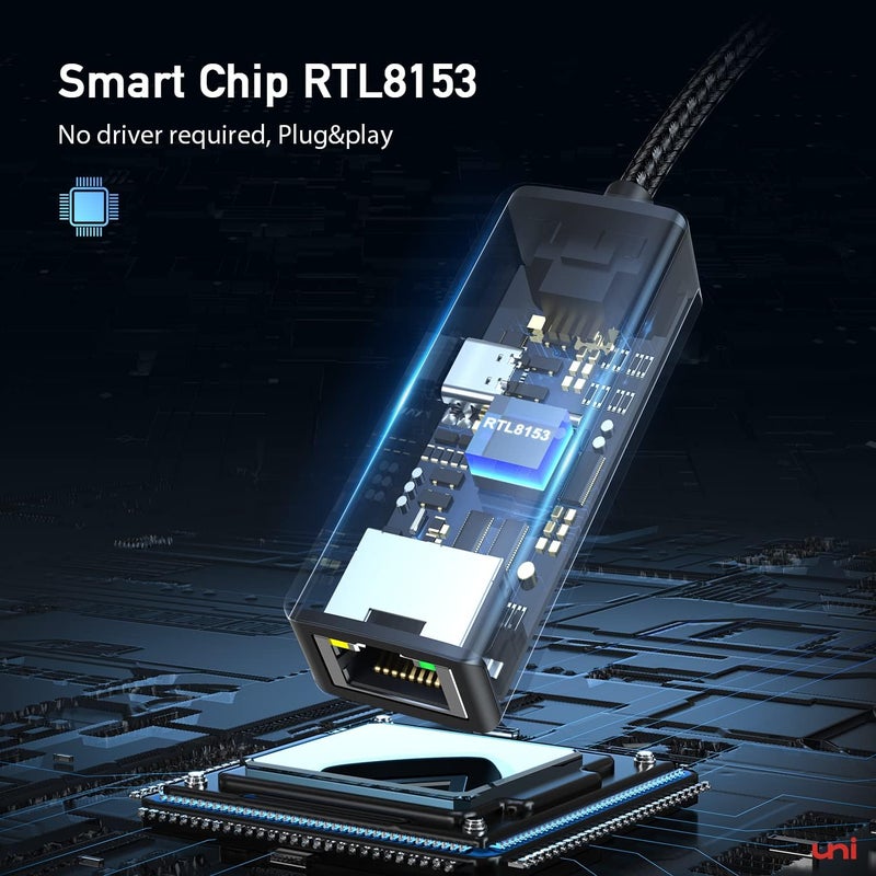 Uni محول USB C إلى Ethernet مع منفذ شحن 100 واط، RJ45 إلى USB C 1Gbps نوع-C محول Ethernet LAN شبكة الطاقة للتوصيل PD للابتوب، ماك بوك برو/اير، ديل XPS، كروم بوك، سيرفيس بوك - Image 5