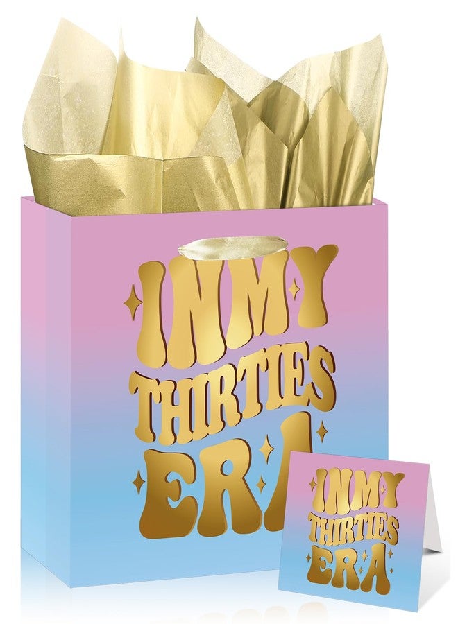 LUUFILx 30th Birthday Gift Bag for Women Pink and Blue In My Thirties Era Gift Wrap Bag with Greeting Card and Tissue Paper Happy 30th Birthday Wrapping Paper for 30th Birthday Party Decorations Supplies - Image 1