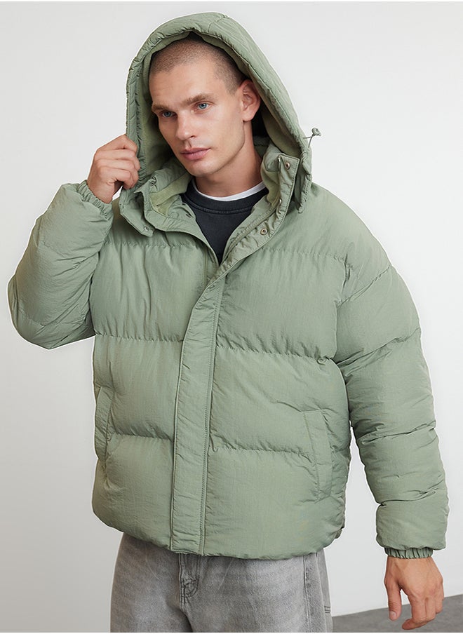 trendyol - Men's Khaki Oversize Fit Hooded Taslan Winter Coat TMNAW25MO00005 - Image 1