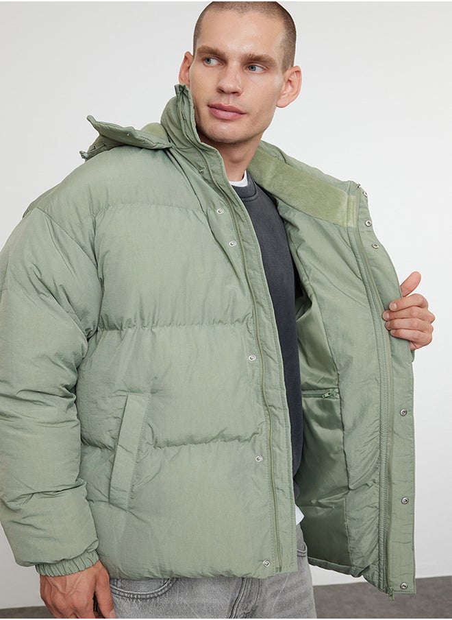 trendyol - Men's Khaki Oversize Fit Hooded Taslan Winter Coat TMNAW25MO00005 - Image 1