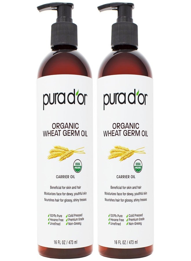 PURA D'OR ORGANIC Wheat Germ Oil (16 Oz x2 = 32 Oz) 100% Pure & Natural USDA Certified Cold Pressed Carrier Oil - Vitamin E Rich, Moisturizing & Nourishing Anti-Aging Properties - Healthy Hair Growth - Image 1
