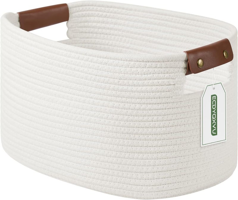 ECDYQXVU Cotton Rope Basket , Storage Baskets with Handle, 15x10x9 Inch Woven Basket for Shelves, Laundry, Towels, Clothes, Books, Toys (White 1Pack) - Image 1