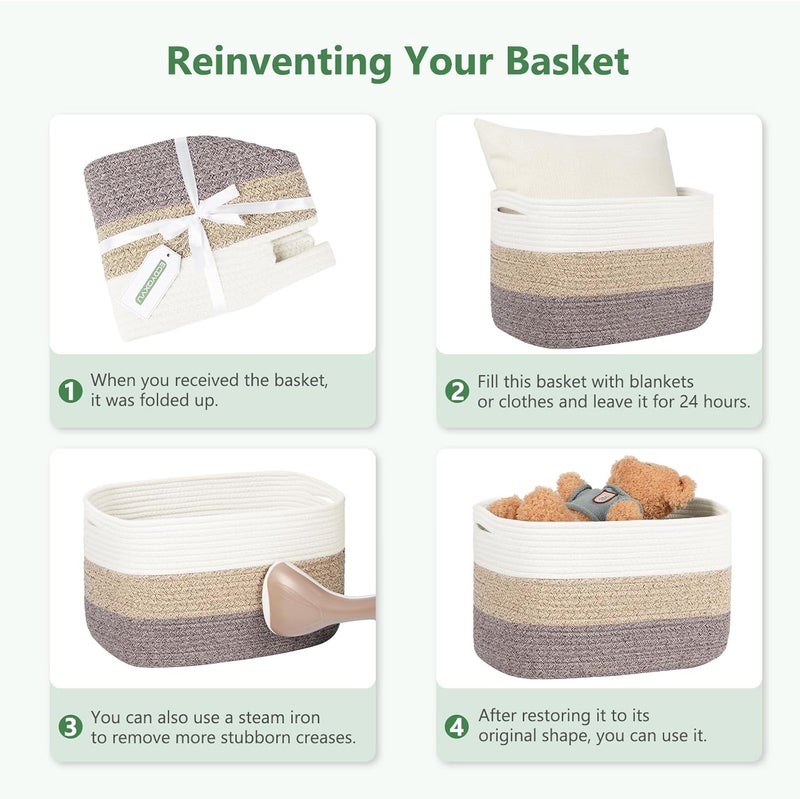 ECDYQXVU Cotton Rope Basket , Storage Baskets with Handle, 15x10x9 Inch Woven Basket for Shelves, Laundry, Towels, Clothes, Books, Toys (White 1Pack) - Image 4