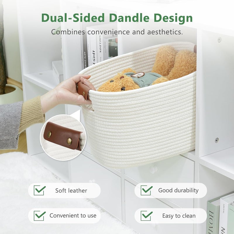 ECDYQXVU Cotton Rope Basket , Storage Baskets with Handle, 15x10x9 Inch Woven Basket for Shelves, Laundry, Towels, Clothes, Books, Toys (White 1Pack) - Image 5