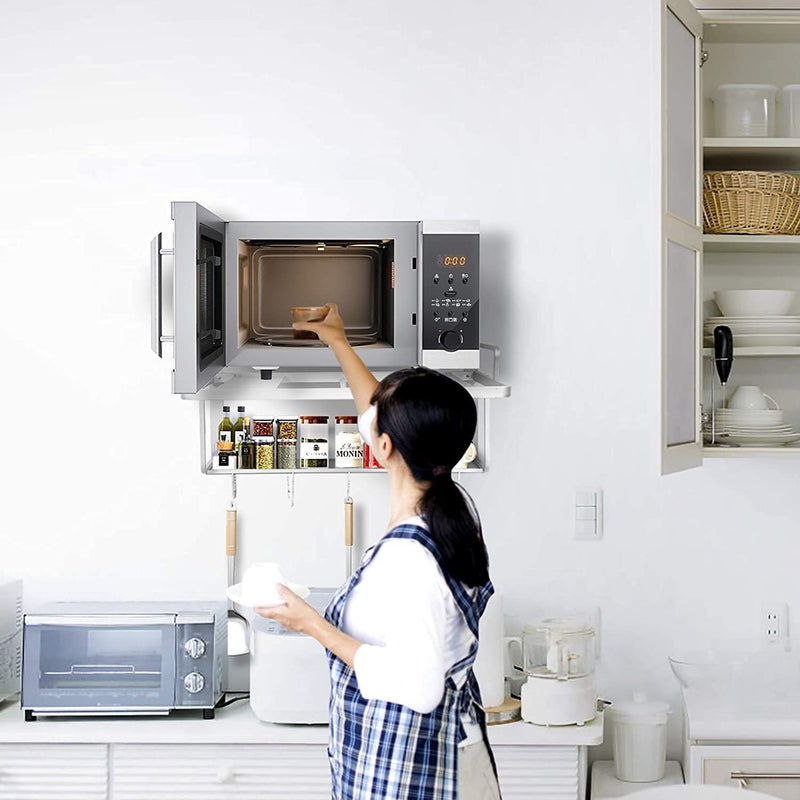 bosig Wall Shelf Microwave Kitchen 2 in 1 Wall Shelf Made of Aluminium Multifunctional Kitchen Wall Mount for Microwave Oven Spice Bottles Spoons - Image 5