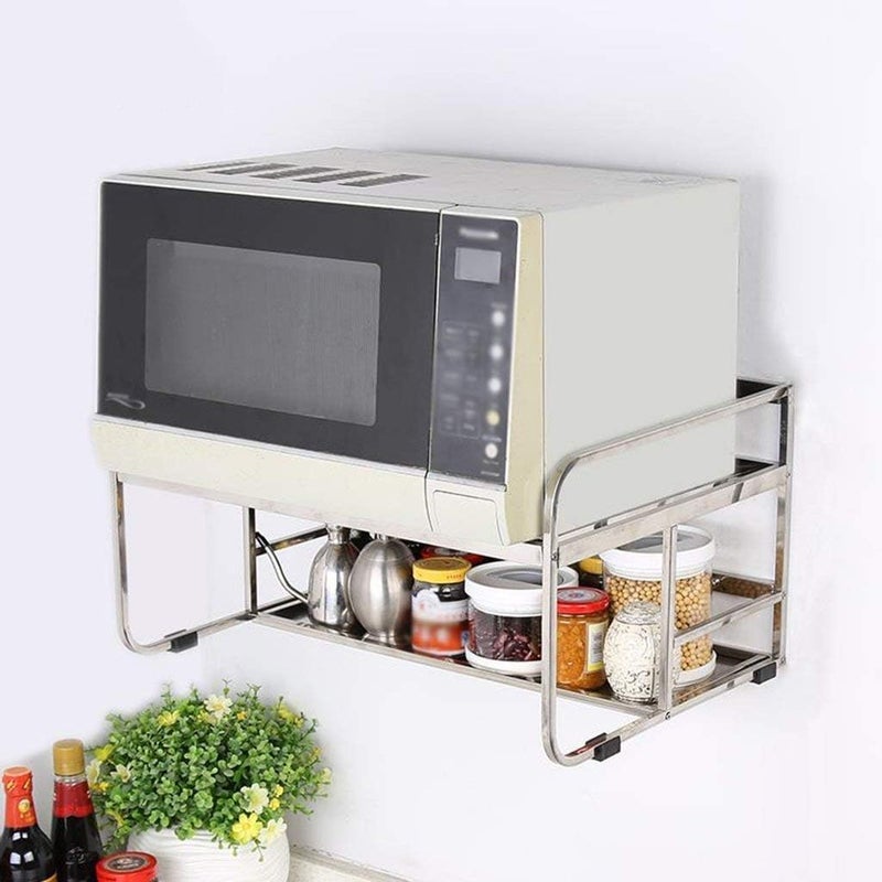 bosig Wall Shelf Microwave Kitchen 2 in 1 Wall Shelf Made of Aluminium Multifunctional Kitchen Wall Mount for Microwave Oven Spice Bottles Spoons - Image 2