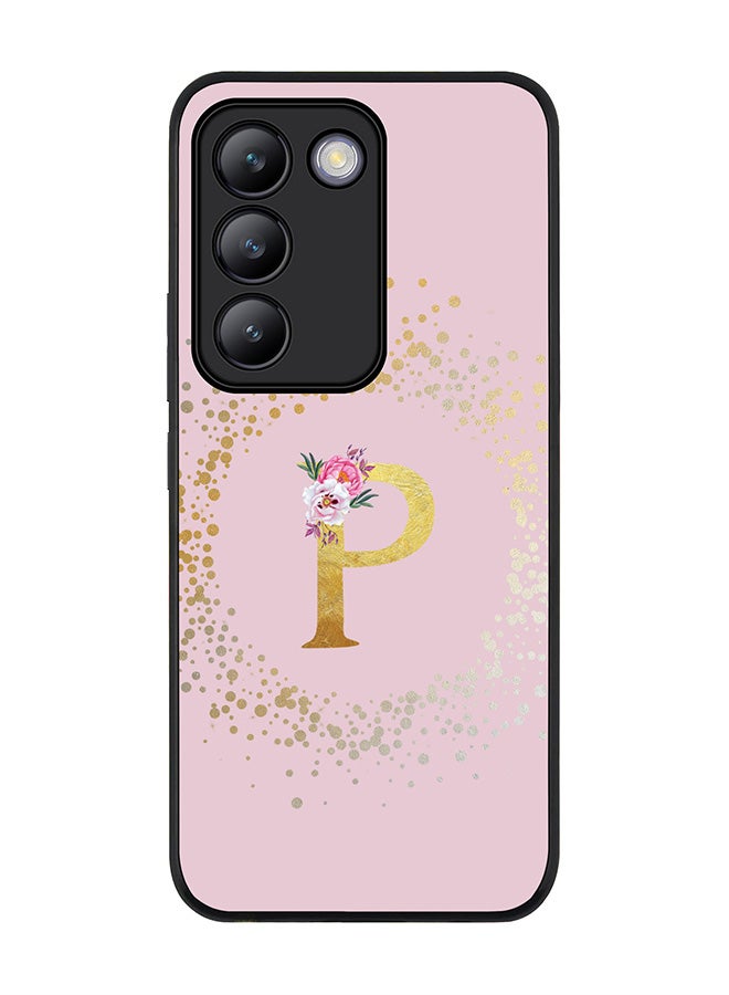 Stylizedd Rugged Black edge case for Vivo V30 Lite 5G, Slim fit Flexible Cover -  Custom Monogram Initial Letter Floral Pattern Alphabet - P  (Pink ) - Image 1