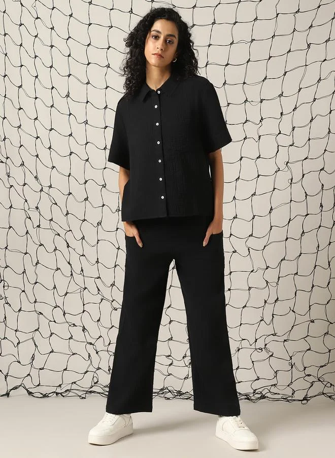 Hubberholme Self Design Double Cloth Pure Cotton Shirt With Trouser