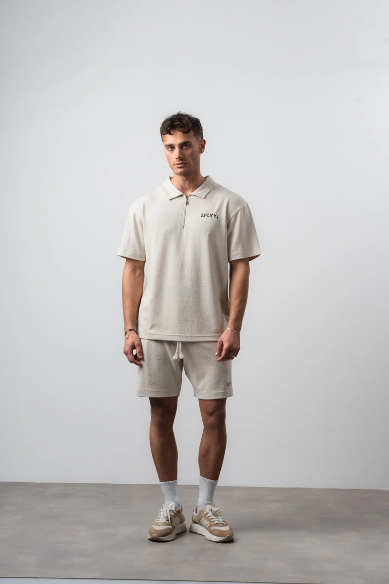 RESPIRE Men's 2FLYY Printed Half-Zip Regular Fit T-Shirt and Shorts Set, Beige