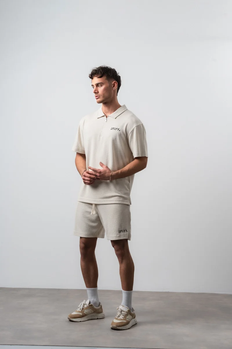 RESPIRE Men's 2FLYY Printed Half-Zip Regular Fit T-Shirt and Shorts Set, Beige