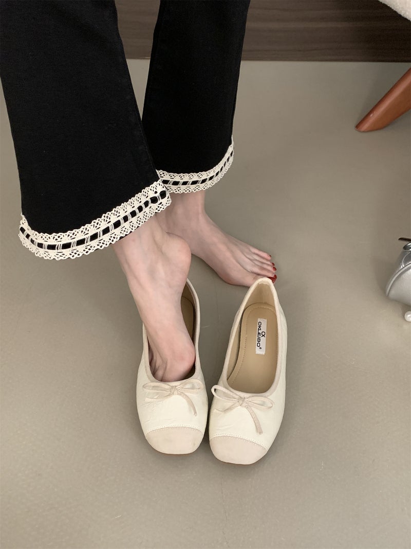 French Style Chanel Style Shoes 2025 Spring New Arrival Bow Round Toe Gentle Fairy Bean Shoes Shallow Mouth Shoes - Image 1