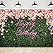 Riyidecor Green Leaves Happy Birthday Backdrop Polyester Fabric Neon Pink Rose Flower Floral Blossom Botanical Plant - Image 2