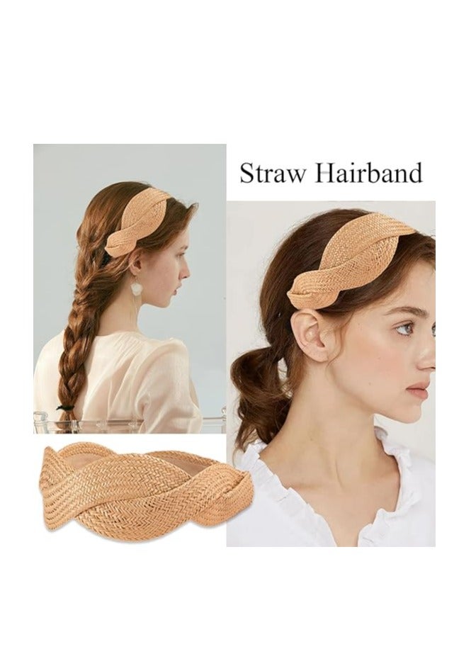 أوزيغالور 2 حزمة أغطية الرأس من القش ذات العرض الواسع للنساء والفتيات، أغطية الشعر البوهوية الميكسة غير السريعة للنساء الأزياء - Image 2