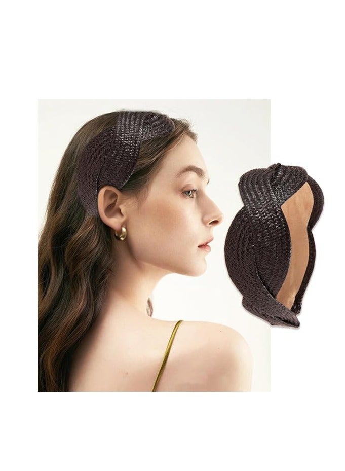 أوزيغالور 2 حزمة أغطية الرأس من القش ذات العرض الواسع للنساء والفتيات، أغطية الشعر البوهوية الميكسة غير السريعة للنساء الأزياء - Image 3