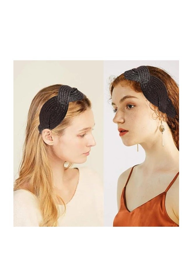 أوزيغالور 2 حزمة أغطية الرأس من القش ذات العرض الواسع للنساء والفتيات، أغطية الشعر البوهوية الميكسة غير السريعة للنساء الأزياء - Image 4