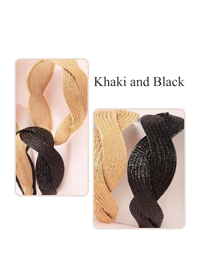 أوزيغالور 2 حزمة أغطية الرأس من القش ذات العرض الواسع للنساء والفتيات، أغطية الشعر البوهوية الميكسة غير السريعة للنساء الأزياء - Image 5