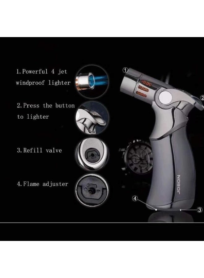 JOBON Jet Flame Windproof Gas Lighter – Blue Flame, Refillable Pocket Lighter for BBQ & Home, Cigar Use, Gas Not Added - Image 4