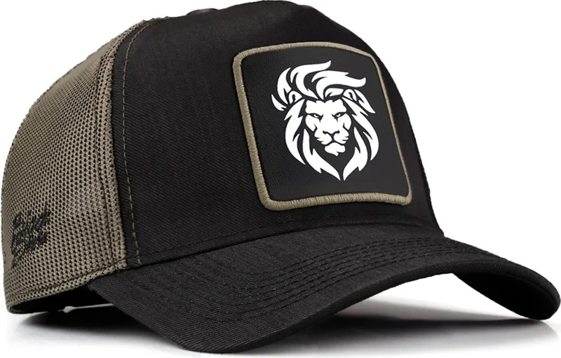 Blackbörk V1 Trucker Lion - Unisex Black-Khaki Cordura Fabric Hat (Cap) with 9sh Code Logo