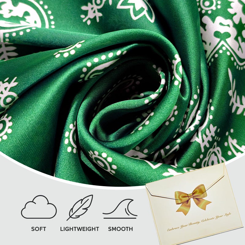 Seawhisper Green Silk Neck Scarf for Women Floral Tie Satin Head Hair Scarves Bandana Square Headscarf Purse Fashion Lightweight Dressy Bufandas de Mujer Elegantes - Image 3