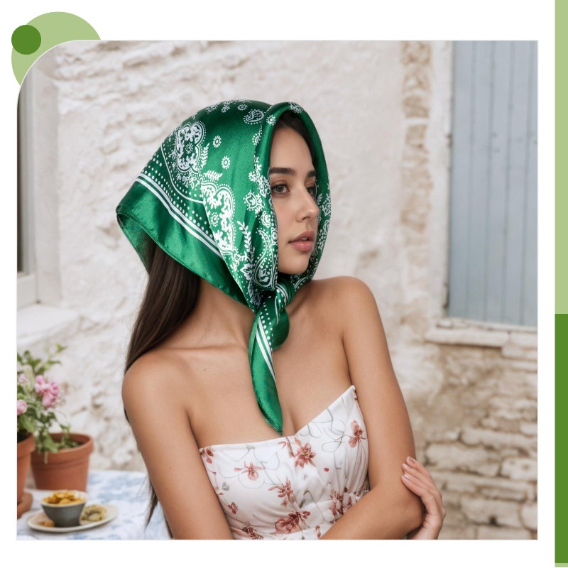 Seawhisper Green Silk Neck Scarf for Women Floral Tie Satin Head Hair Scarves Bandana Square Headscarf Purse Fashion Lightweight Dressy Bufandas de Mujer Elegantes - Image 5