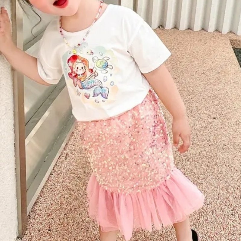 Girls Mermaid Skirt Summer Baby Big Sequin Fishtail Skirt Shiny Fashionable Baby Children Princess Skirt - Image 4