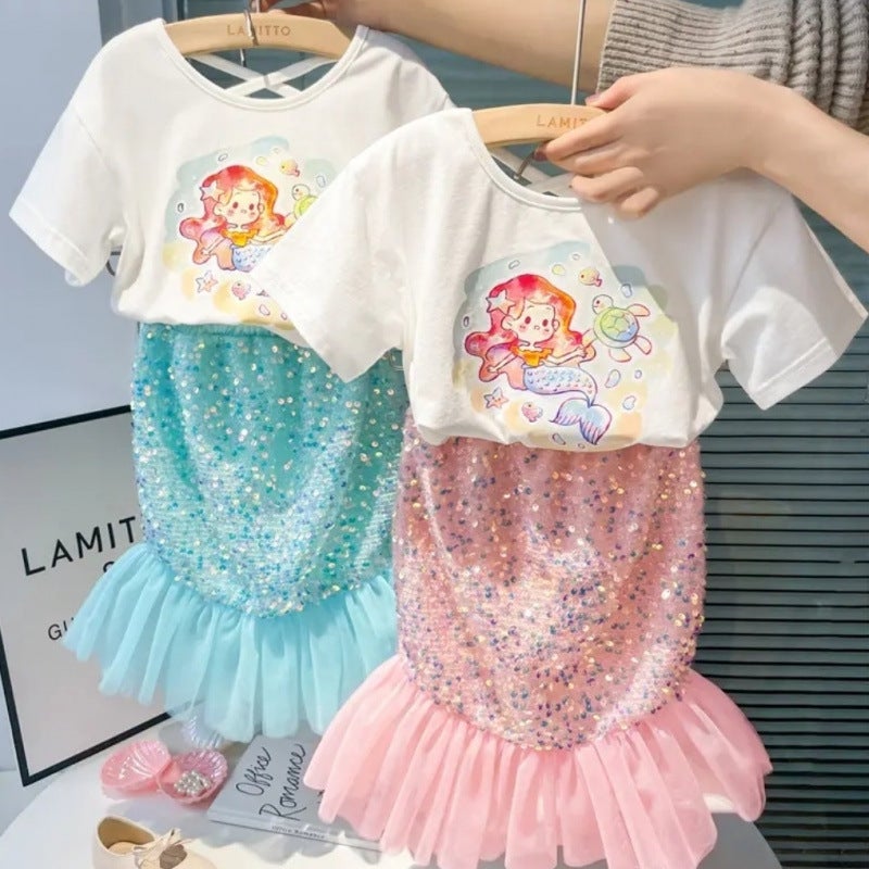 Girls Mermaid Skirt Summer Baby Big Sequin Fishtail Skirt Shiny Fashionable Baby Children Princess Skirt - Image 2