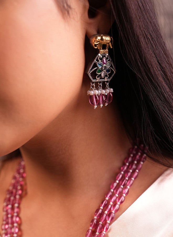 BINNI Gold Plated Kundan Studded Necklace and Earrings Set - Image 3