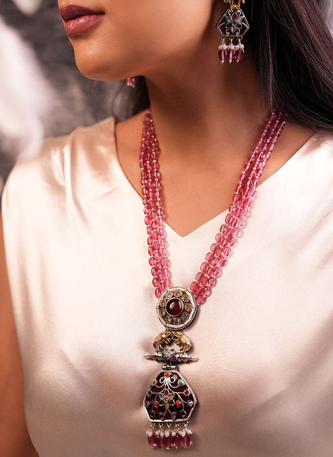 BINNI Gold Plated Kundan Studded Necklace and Earrings Set - Image 2