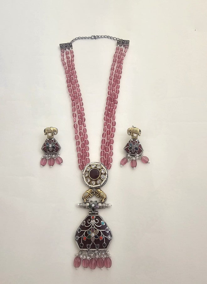 BINNI Gold Plated Kundan Studded Necklace and Earrings Set - Image 4