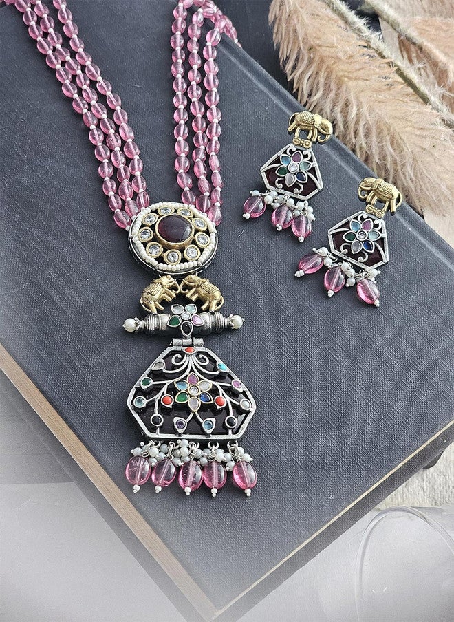 BINNI Gold Plated Kundan Studded Necklace and Earrings Set - Image 1